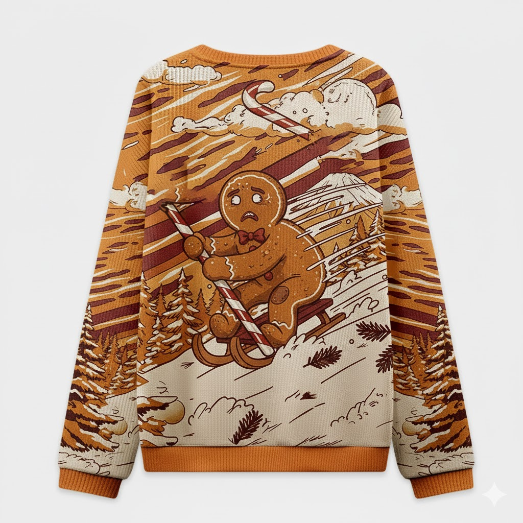 πͺ Angry Gingerbread Sledding Ugly Christmas Sweater β Funny Cookie Holiday Top