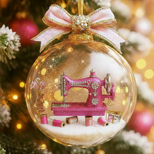 🧵 Sewing Machine Ornament – Glam Pink Crafter Christmas Gift