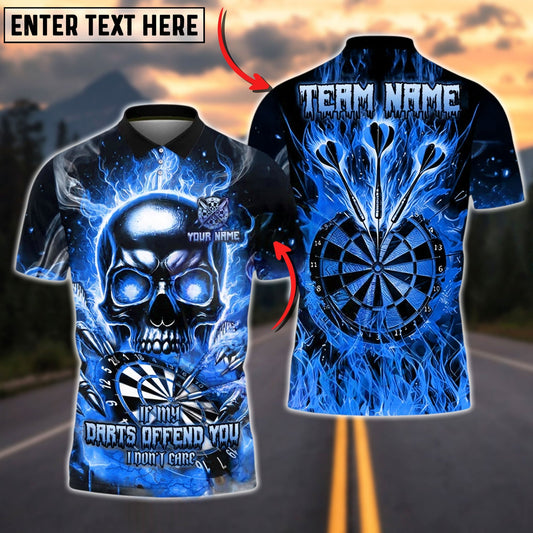 Darts Flame Skull "If My Darts Offend You, I Don't Care" Personalized Name, Team Name Unisex Shirt