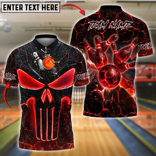 Bowling And Pins Flaming Punisher Skull Customized Name, Team Name 3D Shirt (4 Colors)