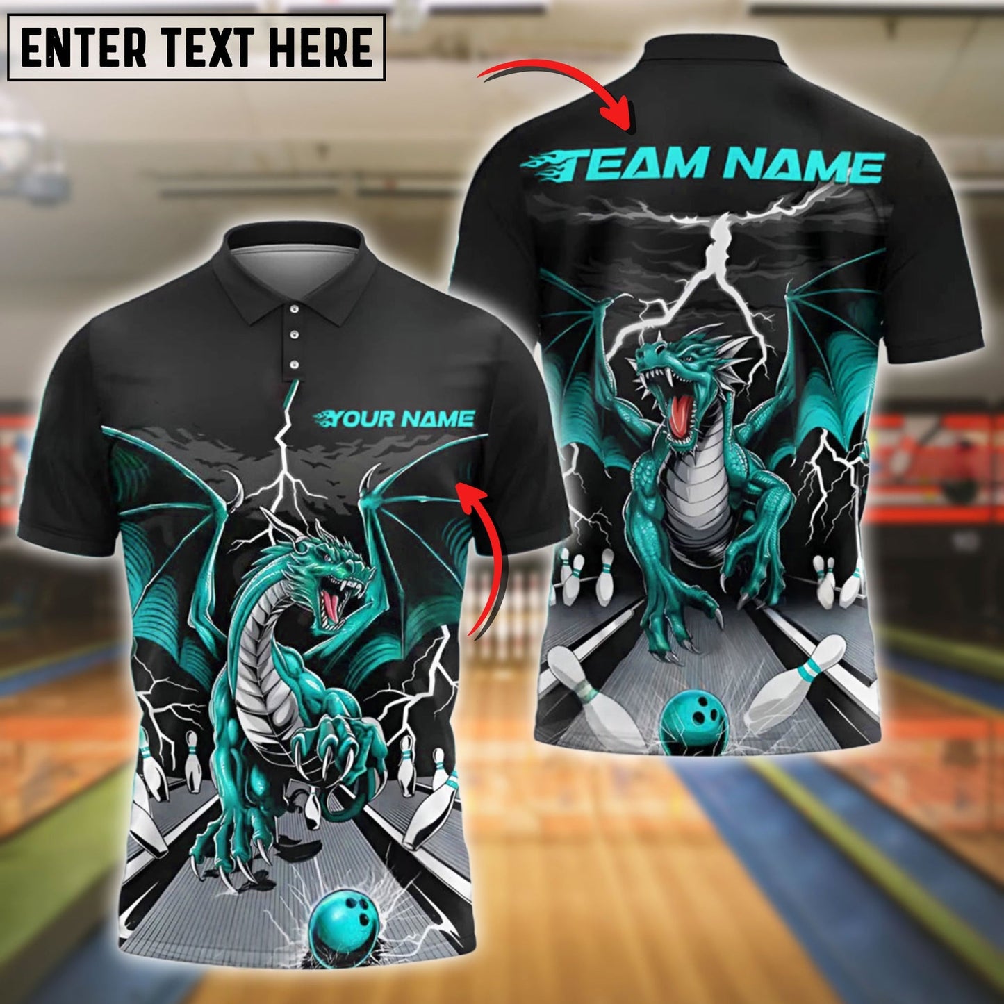 Bowling Lane Thunder Dragon Customized Name, Team Name 3D Shirt (4 Colors)