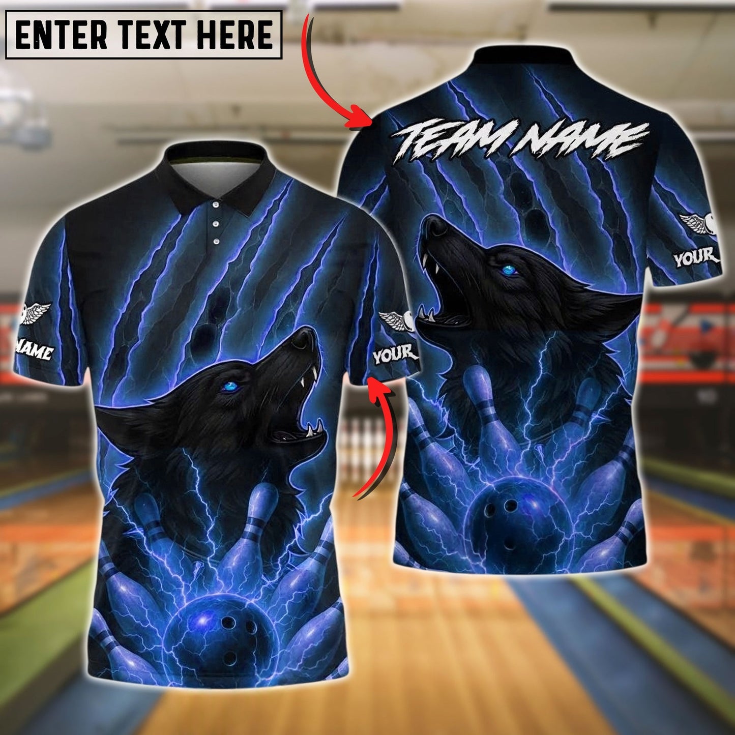 Bowling And Pins Lightning Wolf Strike Customized Name, Team Name 3D Shirt (4 Colors)