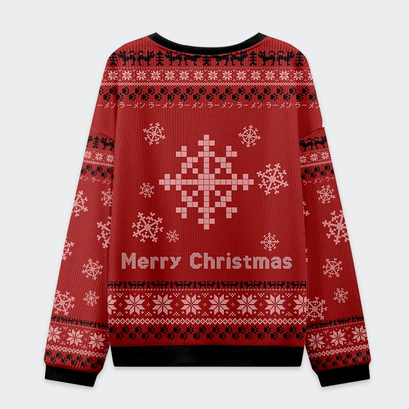 Fat Cat Eating Ramen Christmas Ugly Sweatshirt