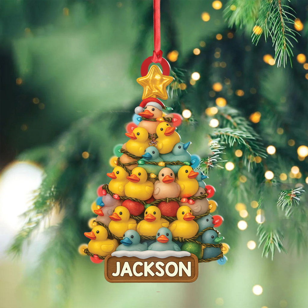 Personalized Funny Rubber Duck Acrylic Christmas Tree Ornament - Custom Name Xmas Decoration for Hunter or Family, Cute Holiday Ornament