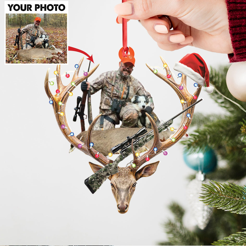Personalized Hunting Aclyric Christmas Ornament Custom Photo Deer Antler Gift for Hunters