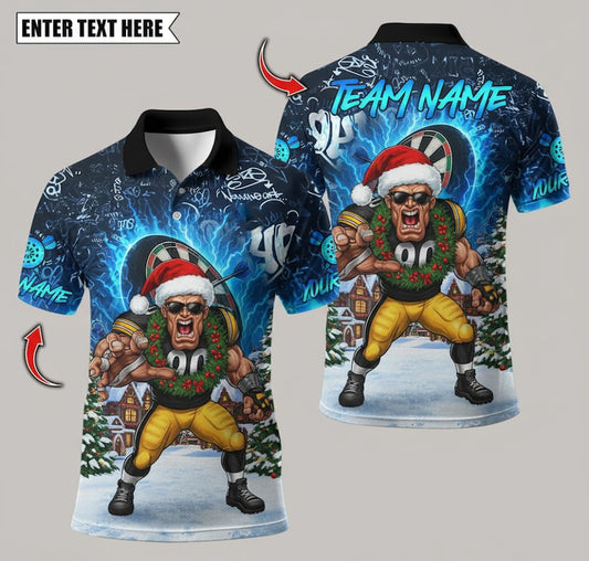 Linebacker Rage Darts Polo — Santa Hat & Lightning — Personalized Team Shirt