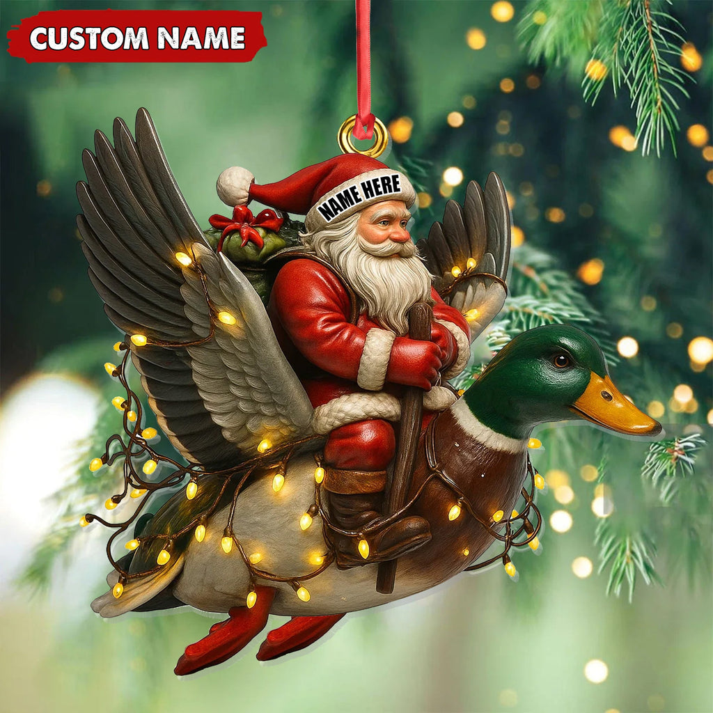 Personalized Santa Riding Duck Ornament, Custom Name Christmas Gift for Hunters