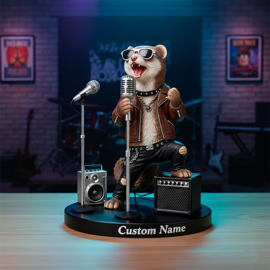 🎤 Custom Singing Ferret Figurine – Personalized Rock Star Microphone Statue Gift