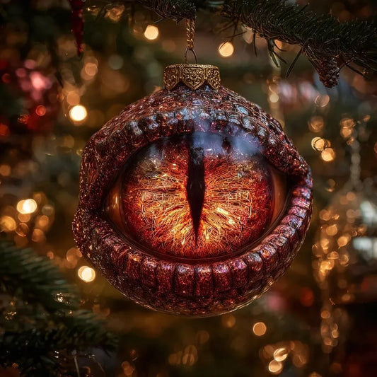 Emberfire Dragon Eye Ornament — Molten Red Scales — Dark Fantasy Christmas Bauble
