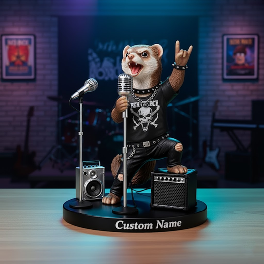 🎤 Custom Singing Ferret Figurine – Personalized Rock Star Microphone Statue Gift 1