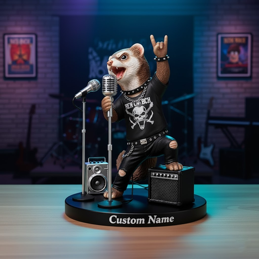 🎤 Custom Singing Ferret Figurine – Personalized Rock Star Microphone Statue Gift 2