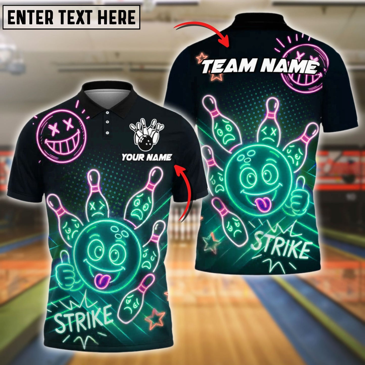 Bowling Neon Bowling Ball Strike Funny Customized Name, Team Name 3D Shirt (4 Colors)