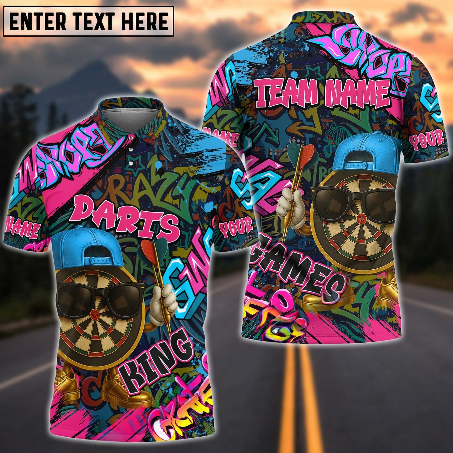 Darts Funny Graffiti Cool Aim Crew Multicolor Options Personalized Name Shirt (4 Colors)