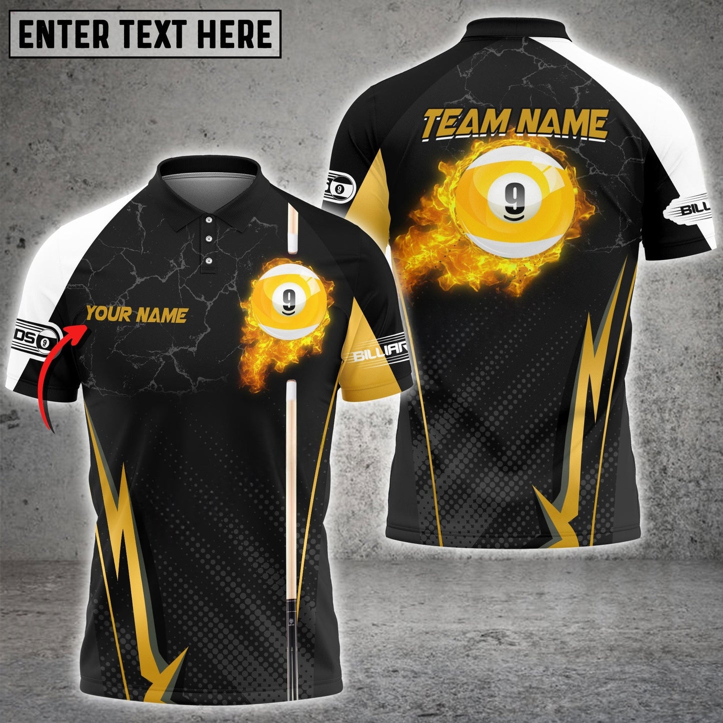 Billiards Ball 9 Fire Cue Personalized Name, Team Name Unisex Shirt