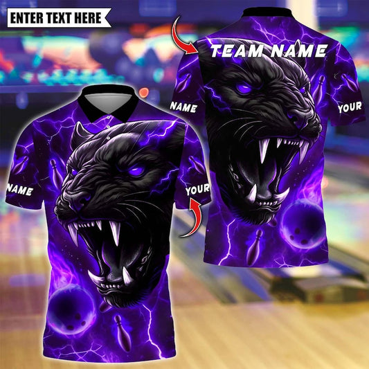 Custom Bowling Polo Shirt, Black Panther With Bowling Design, Personalized Bowling Polo for Men Women, Personalized Name Team 3D Shirt