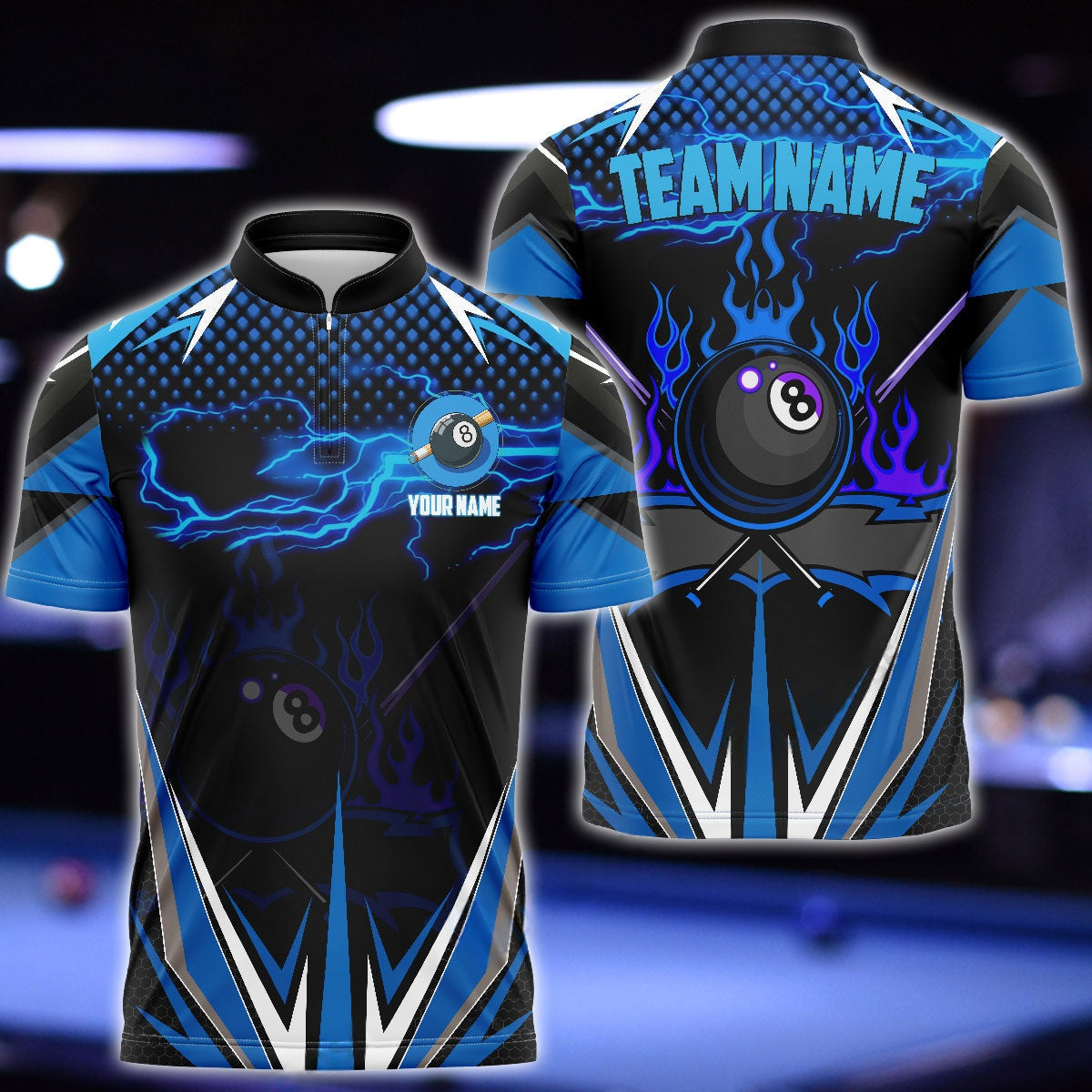 Billiards Blue Fire Personalized Name, Team Name Unisex Shirt