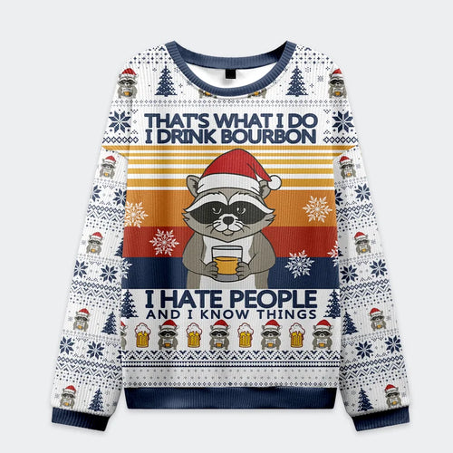 Raccoon Drinking Beer Christmas Ugly Sweatshirt