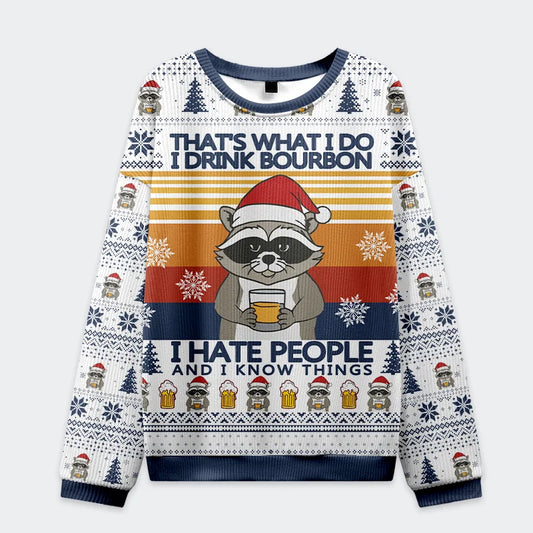 Raccoon Drinking Beer Christmas Ugly Sweatshirt