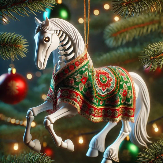 Yule Horse with Festive Blanket – spooky centerpiece