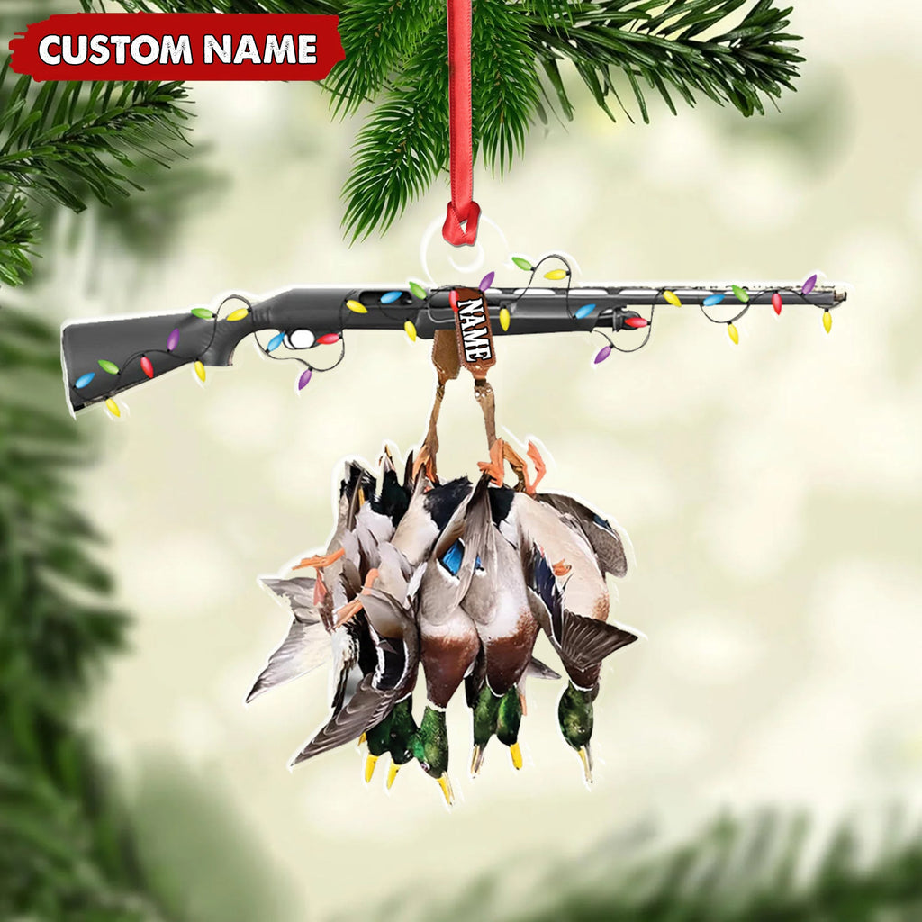 Personalized Duck Hunting Acrylic Christmas Ornament Custom Name Shotgun Gift For Hunters