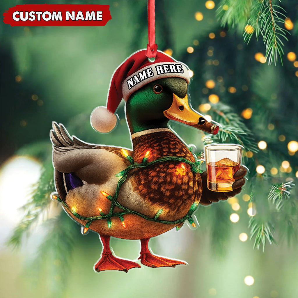 Personalized Funny Duck Smoking Acrylic Christmas OrnamentCustom Name Drinking Gift For Hunters