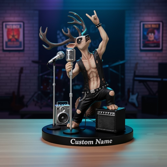 🦌 Custom Rock Deer Singer Figurine – Personalized Heavy Metal Stage Decor Gift