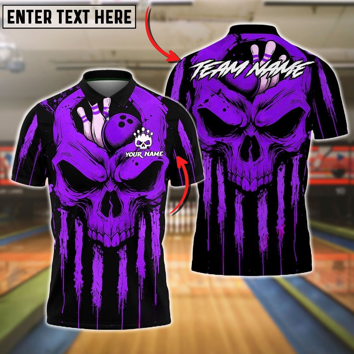Bowling And Pins Grim Skull Drip Art Customized Name, Team Name 3D Shirt (4 Colors)
