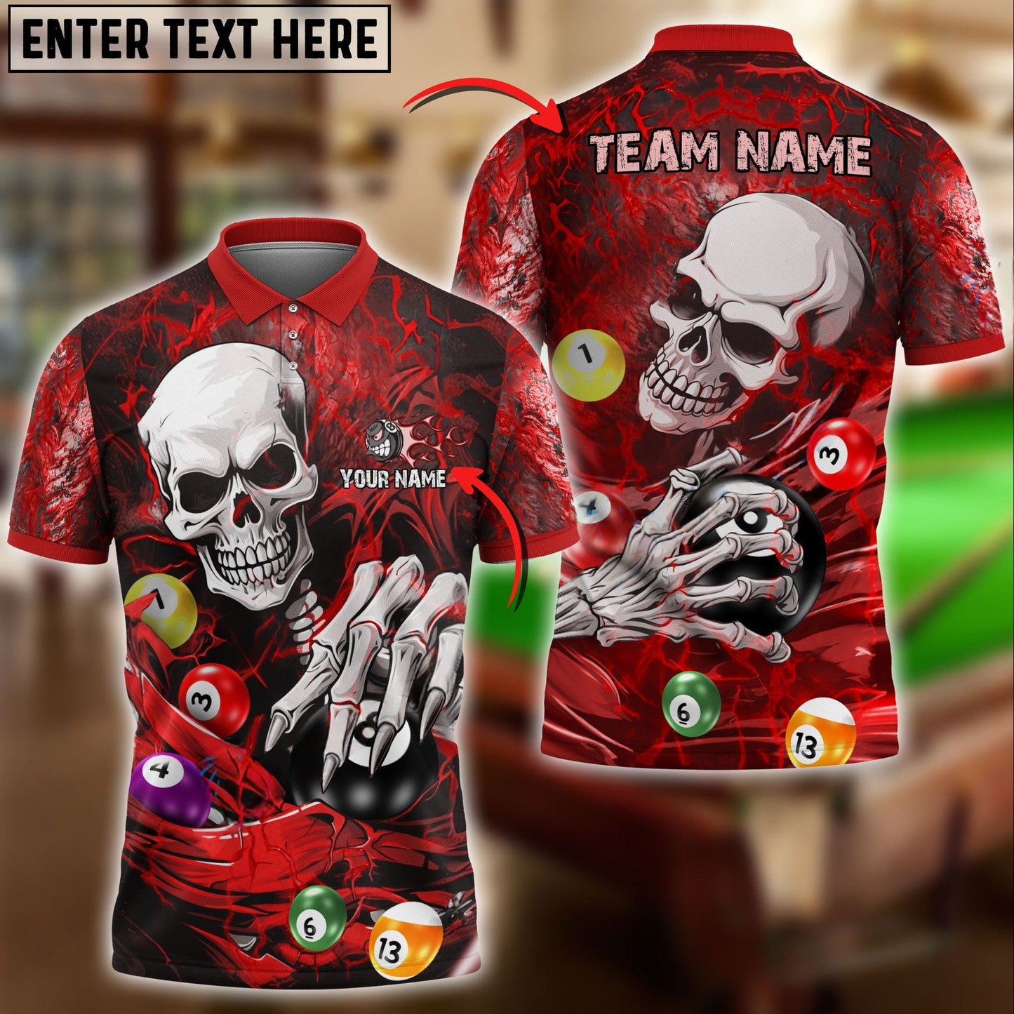 Billiards Ball 8 Skull Lightning Personalized Name & Team Name Shirt
