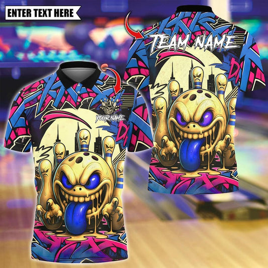 Custom Bowling Polo Shirt, Mad Bowl Graffiti Design, Personalized Bowling Polo for Men Women, Personalized Name Team 3D Shirt