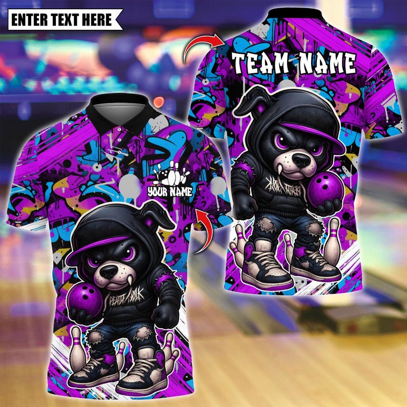 Custom Bowling Polo Shirt, Streetwear Bear With Bowling Design, Personalized Bowling Polo for Men Women, Personalized Name Team 3D Shirt