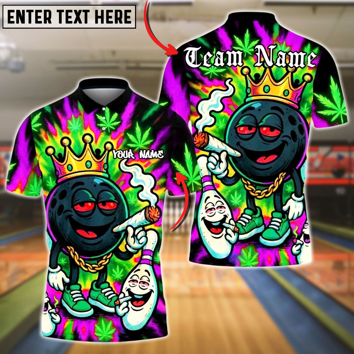 Bowling And Pins King Smoking Ball Customized Name, Team Name 3D Shirt (4 Colors)