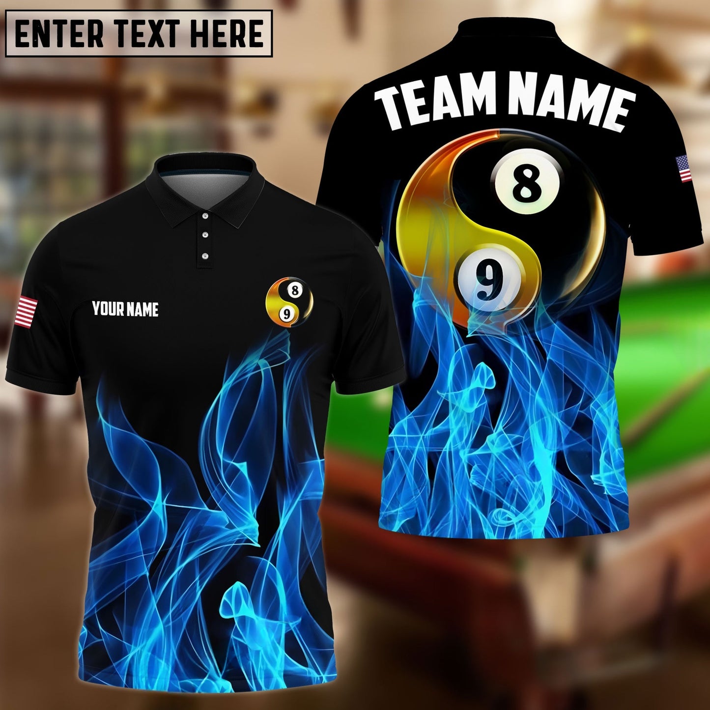 Billiards Ball 8&9 Heavenly Flame Personalized Name, Team Name Unisex Shirt