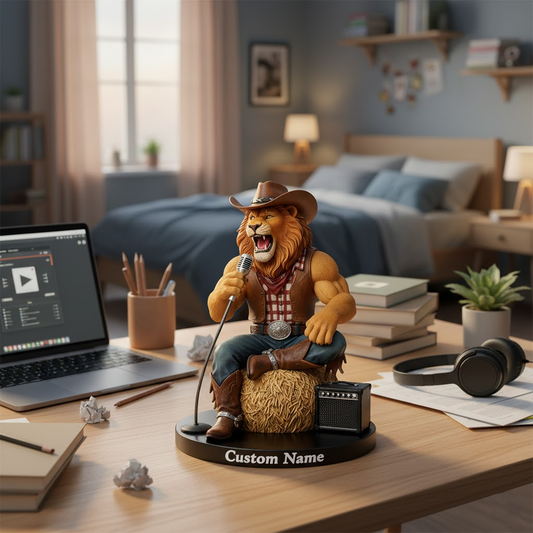 🦁 Custom Cowboy Lion Figurine – Personalized Country Singer Statue for Music Fans