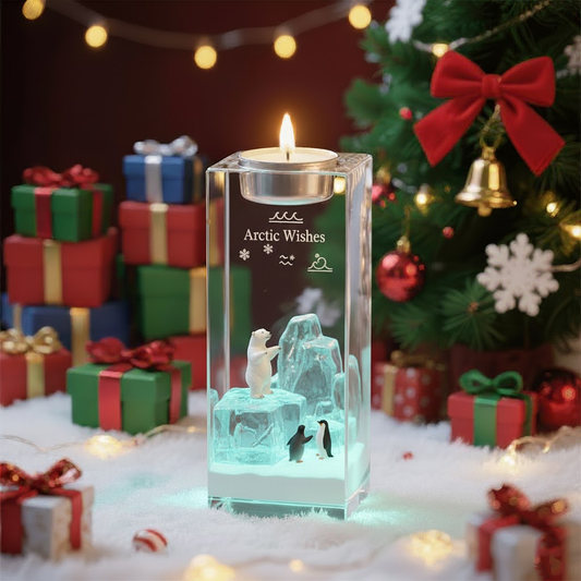 🐧 Arctic Wishes Candle – Polar Bear & Penguin LED Acrylic Decor
