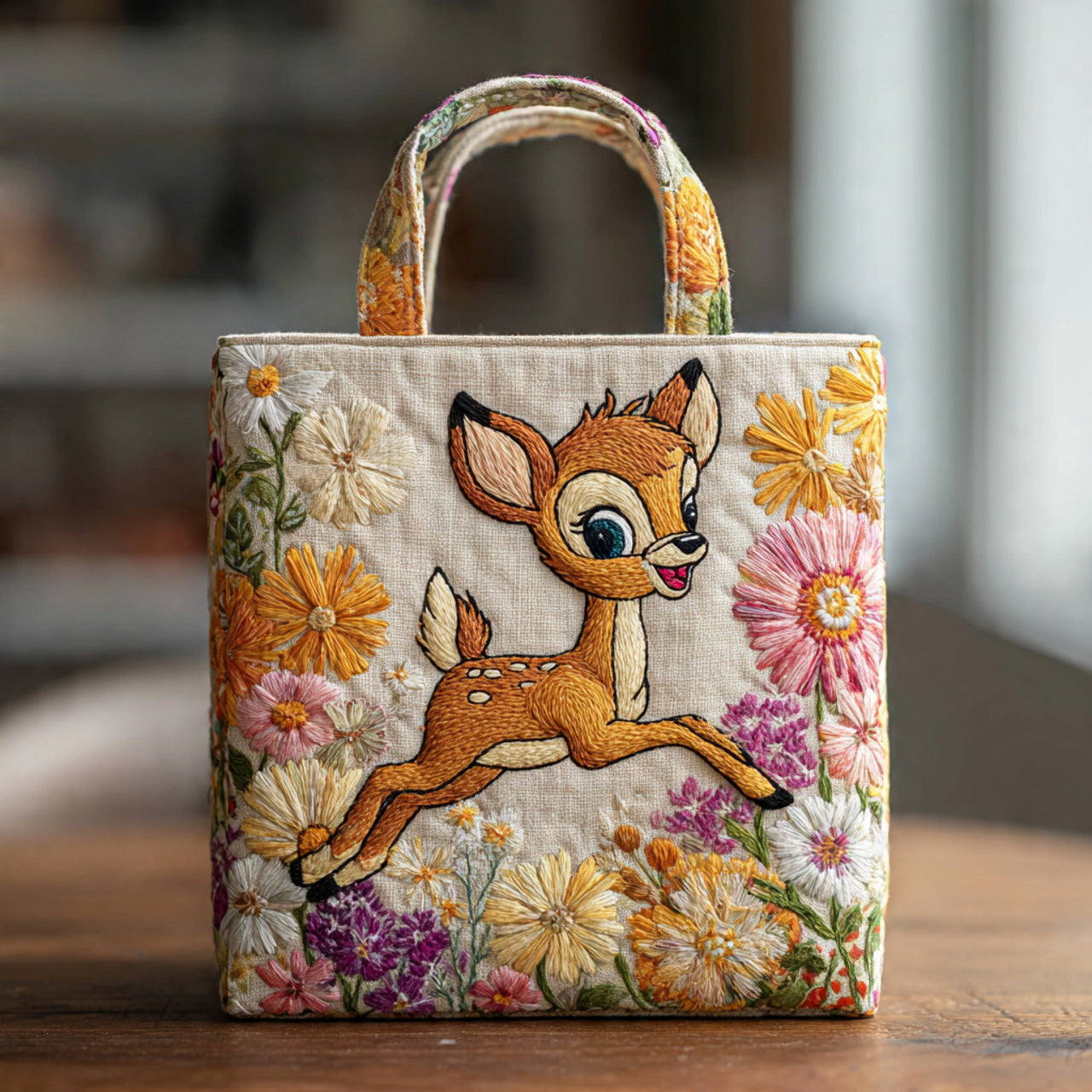 Floral Fawn Embroidered Quilted Tote Bag – Meadow Bloom