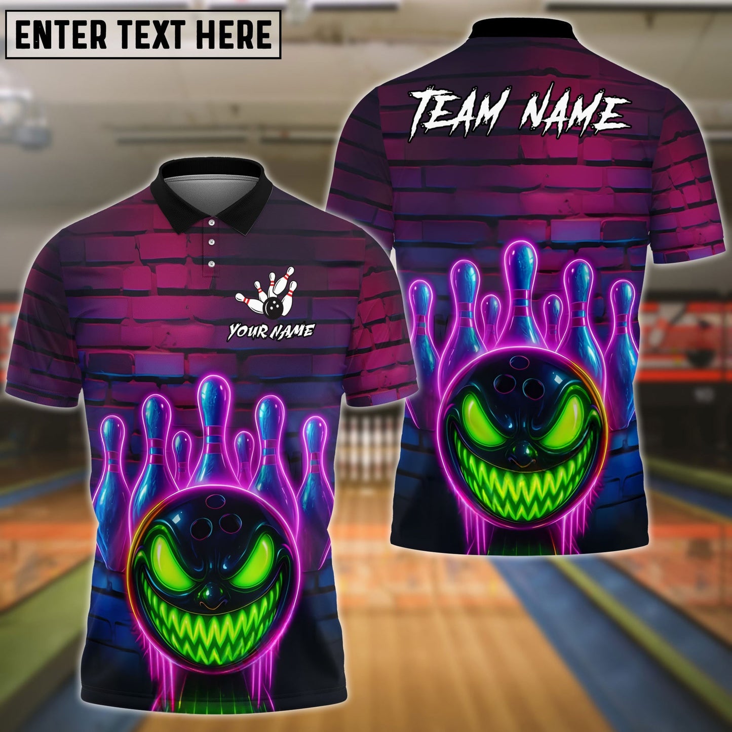 Bowling And Pins Neon Graffiti Evil Ball Customized Name, Team Name 3D Shirt (4 Colors)