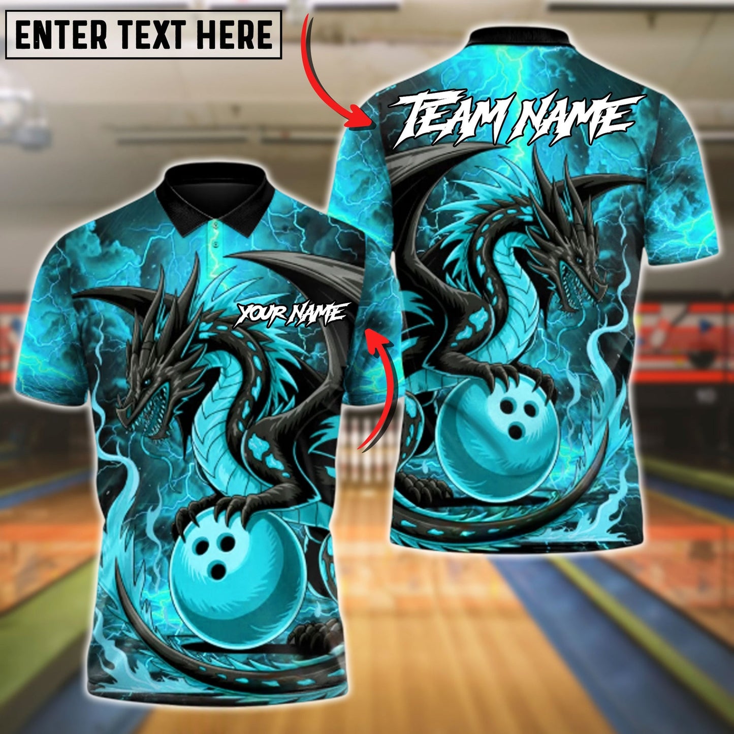 Bowling And Pins Hellfire Dragon Customized Name, Team Name 3D Shirt (4 Colors)