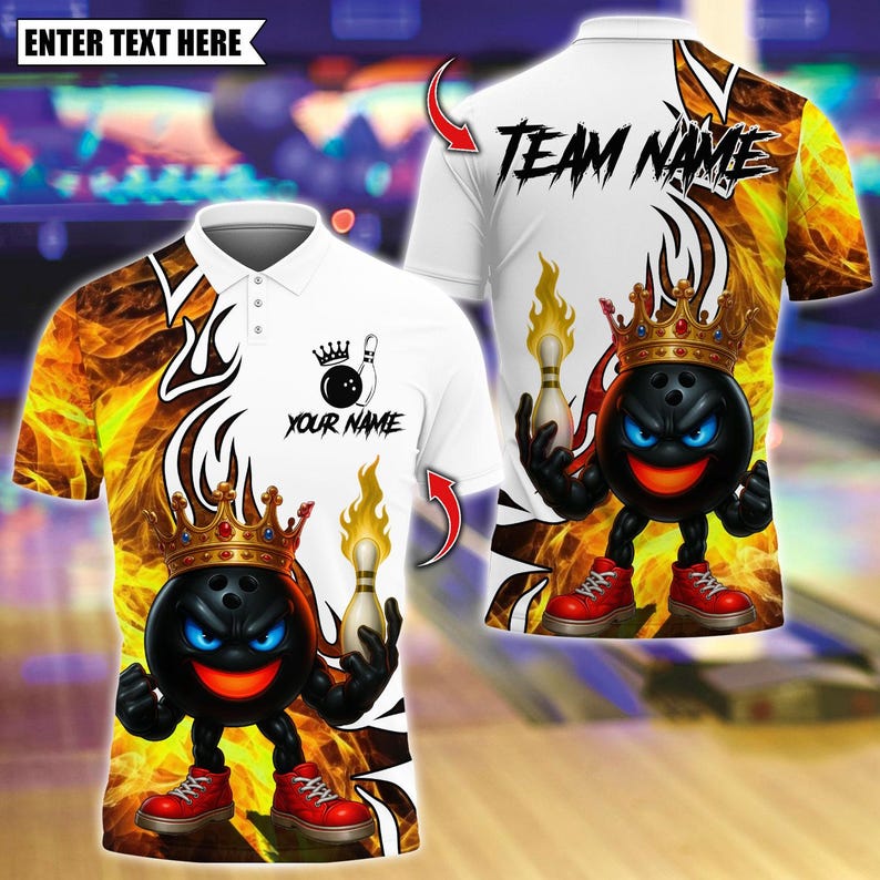 Custom Bowling Shirt King Flame Ball Polo, Personalized Bowling Polo for Men & Women, Personalized Name Team 3D Shirt, Gift For Man