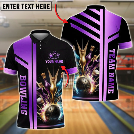 Bowling And Pins Premium Gold Customized Name 3D Shirt (6 Colors)