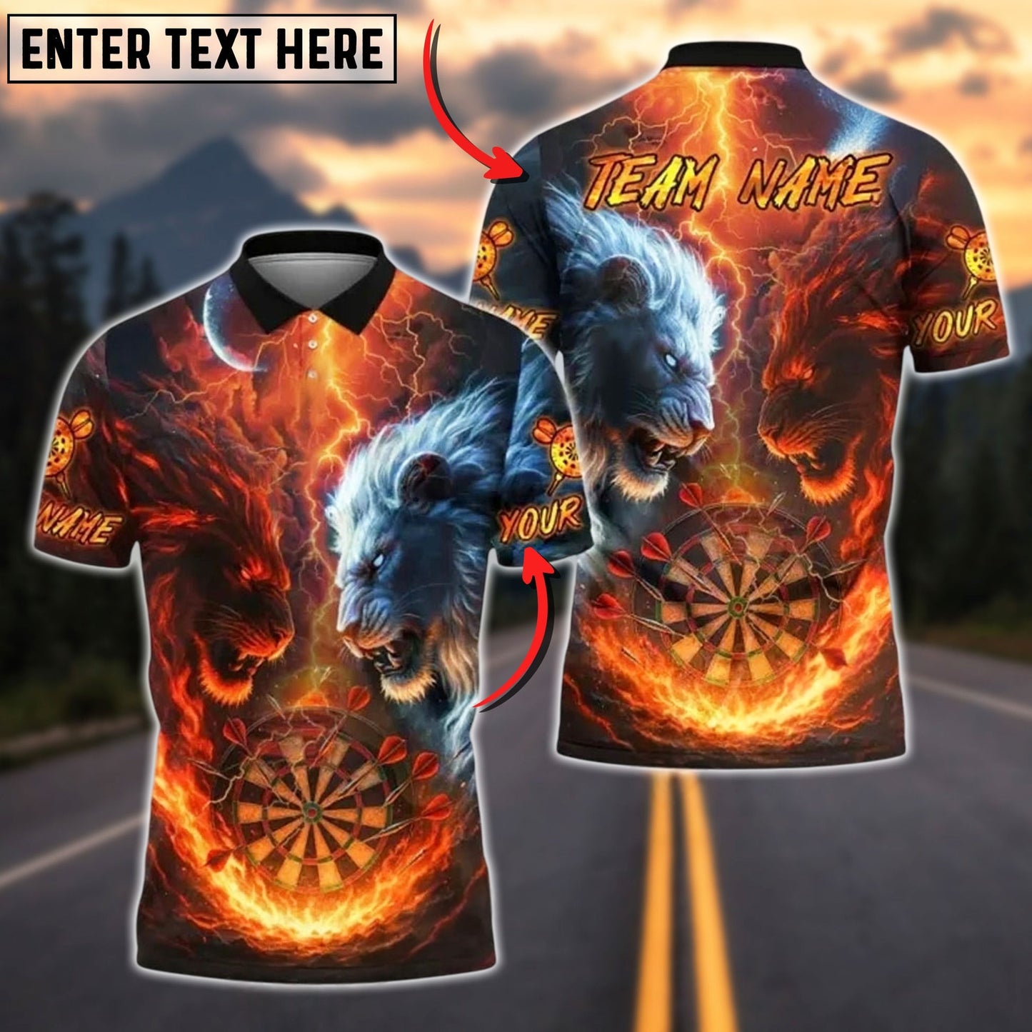 Darts Lion Fire vs Ice Design Personalized Name, Team Name Unisex Shirt (4 Colors)