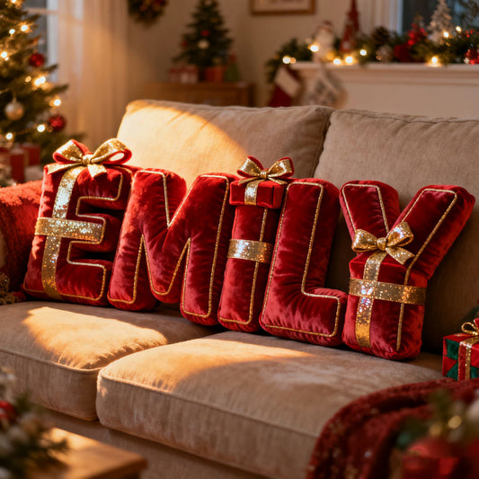 Personalized Christmas gift box element name pillow