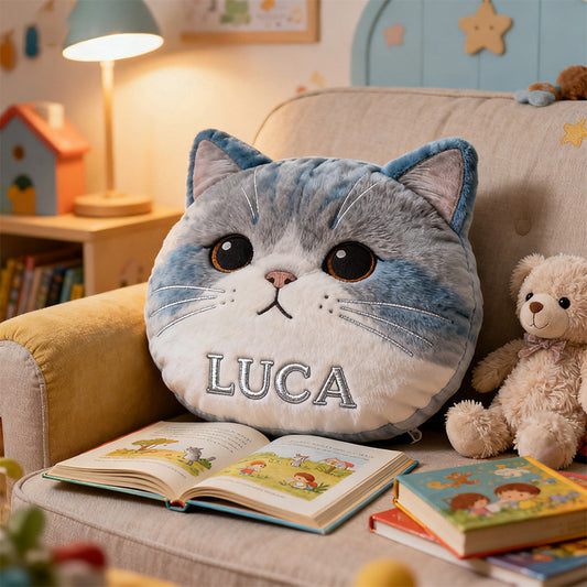 Personalized blue and white british shorthair cat big head shaped pillow