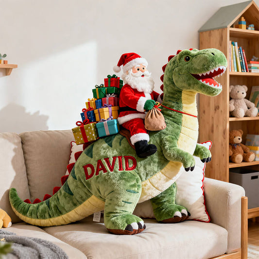 Personalized Santa Claus Tyrannosaurus Rex themed alien pillow