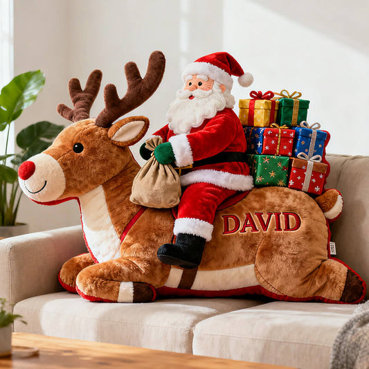 Personalized Santa Claus Reindeer Themed Shaped Pillow