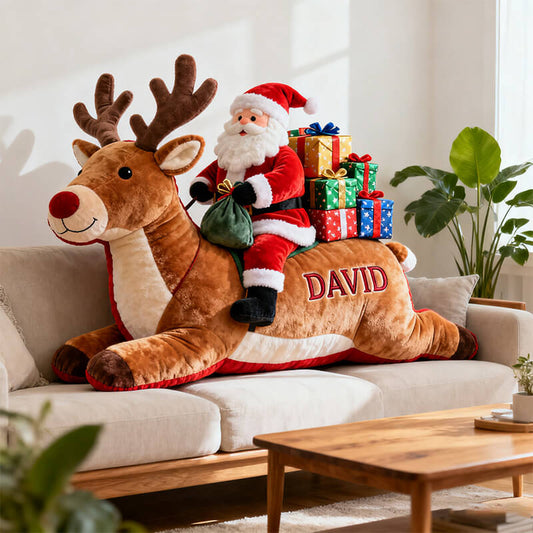 Personalized Santa Claus Reindeer Themed Shaped Pillow