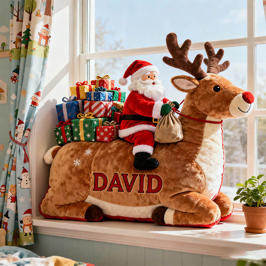 Personalized Santa Claus Reindeer Themed Shaped Pillow