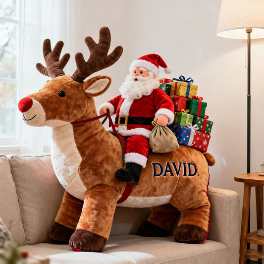 Personalized Santa Claus Reindeer Themed Shaped Pillow