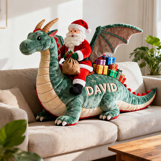 Personalized Santa Claus Riding a Dragon Themed Alien Pillow