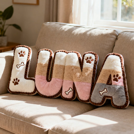 Personalized pet bone paw print name pillow