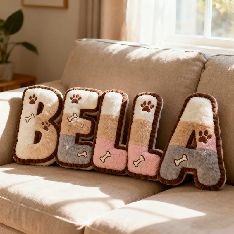 Personalized pet bone paw print name pillow